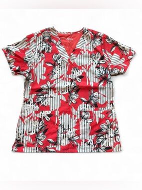 Red Floral Print Grey’s Anatomy Scrub Top Size Medium